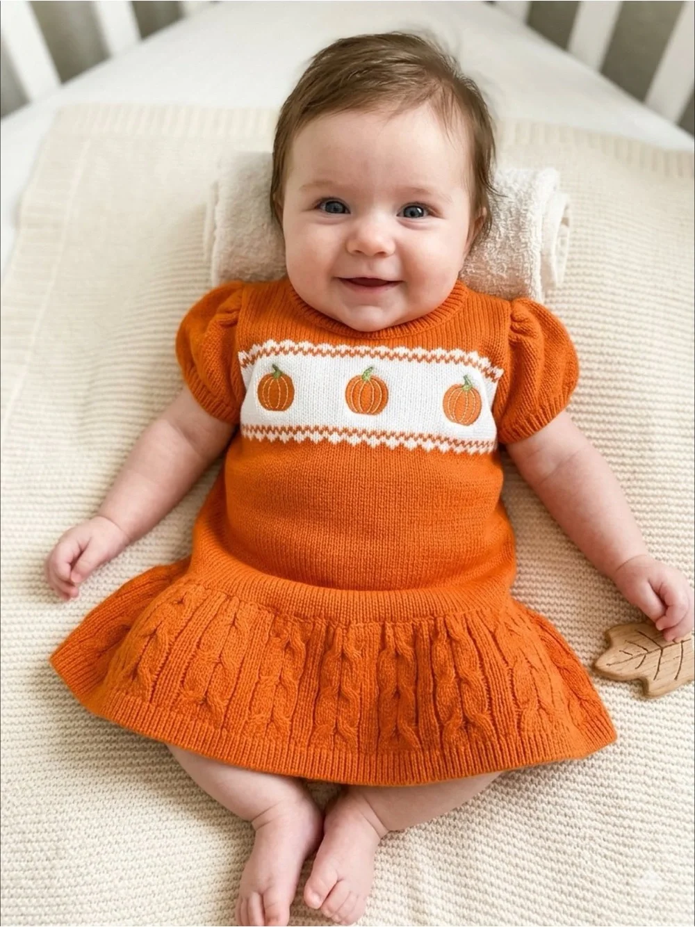 Gymboree Pumpkin 3-6mo Dress Orange Fall Fair Isle Cottagecore Cable Knit Peplum